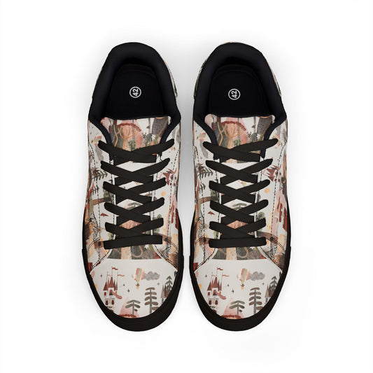 Low-Top Men's Sneakers — Earthy Abstract Forest Print