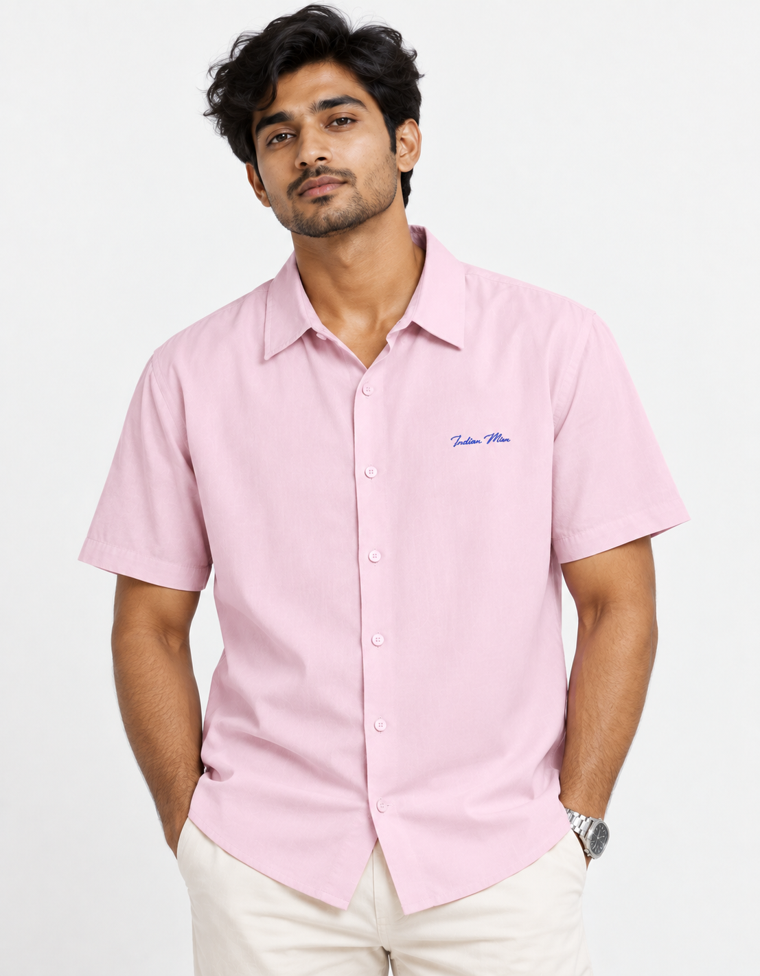 Pink Indian Man embroidered Shirt